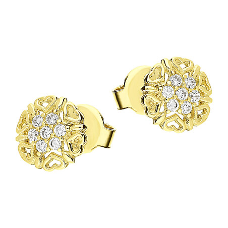 Kolczyki złote kwiatek z serc z cyrkoniami na środku/sztyft LP 53U20-C228 próba 585