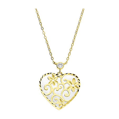Naszyjnik złoty serce ornament z masą perłową+cyrkonia LP 68EK45-N313MOP-CZ próba 585