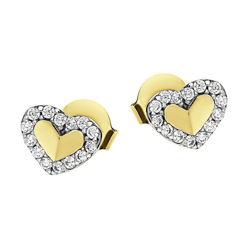 Kolczyki złote łamane serce w sercu z cyrkoniami próba 375