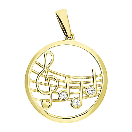 Zawieszka złota kółko nutki z cyrkoniami na pięciolini  MZ T23-P-1490-CZ próba 585