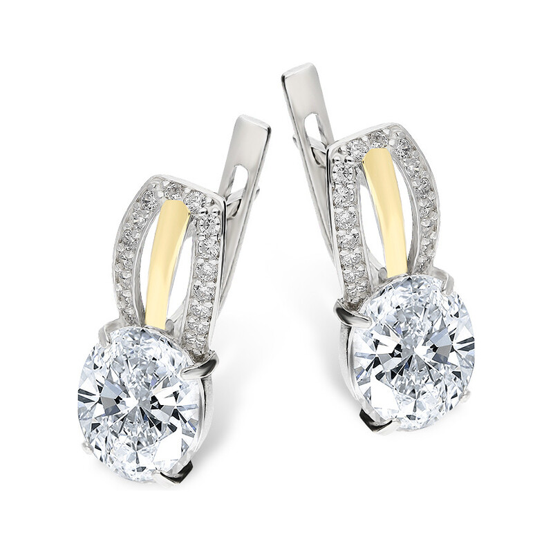 Kolczyki srebrne z cyrkonią i złotą blaszką/ang.zap. PX 206_AU375 blaszka gold