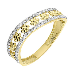 Pierścionek złoty fale z cyrkoniami i kwiatki S3 ALY-016 próba 375