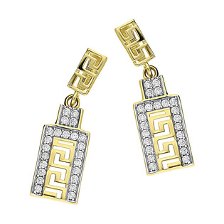 Kolczyki złote kwadrat z cyrkoniami+greka/sztyft S3 BM-478 próba 585