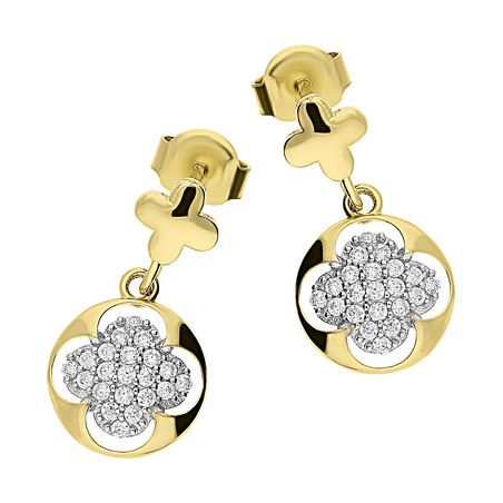 Kolczyki złote koniczyna z cyrkoniam w kółku/sztyft S3 BM-508 próba 375