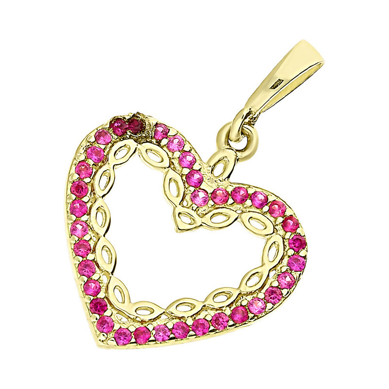Serduszko złote z różowymi cyrkoniami i falbankami w środku S3 KLY-1036-1 próba 375