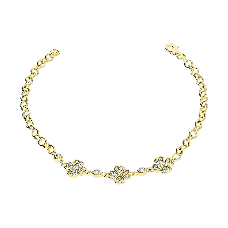 Bransoleta złota koniczyna z serc z cyrkoniami/rolo S3 PB-78 próba 375