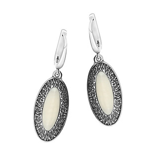 Kolczyki owal podłużny z białym kamieniem+ramka kora SZ258 biały perłowy próba 925