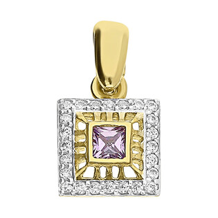 Zawieszka złota kwadrat z cyrkoniami i ametystem AS594 AM próba 375