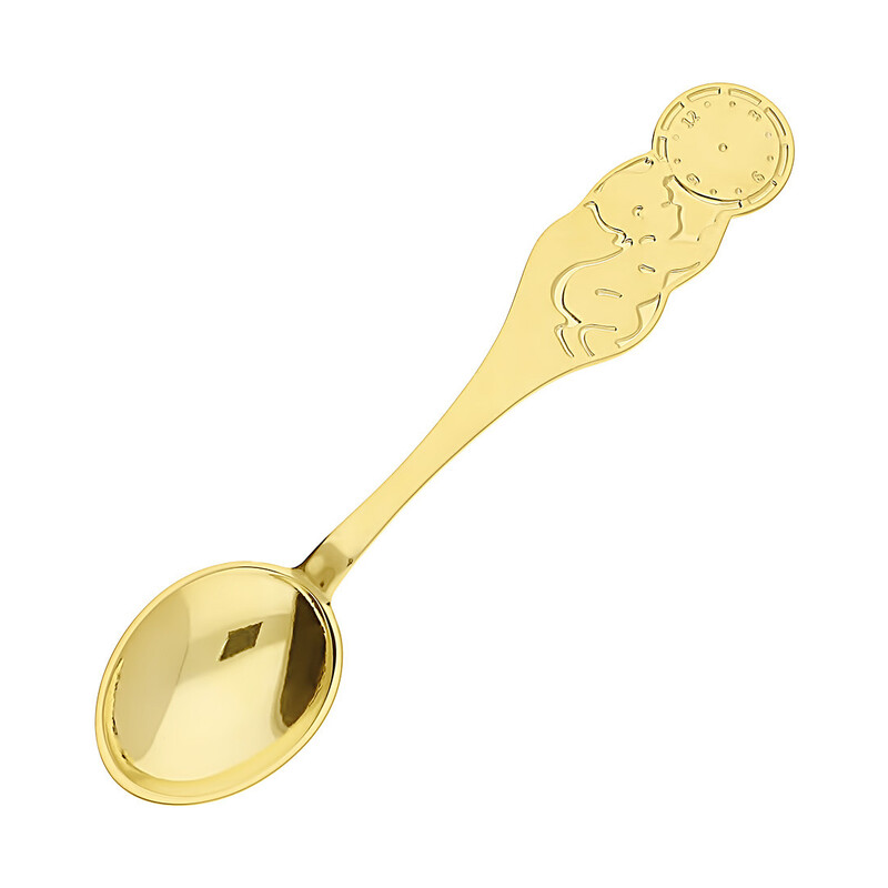 Pozłacana łyżeczka z dzieckiem i zegarem na Chrzest Święty AT-159-1dziecko+zegar próba 925