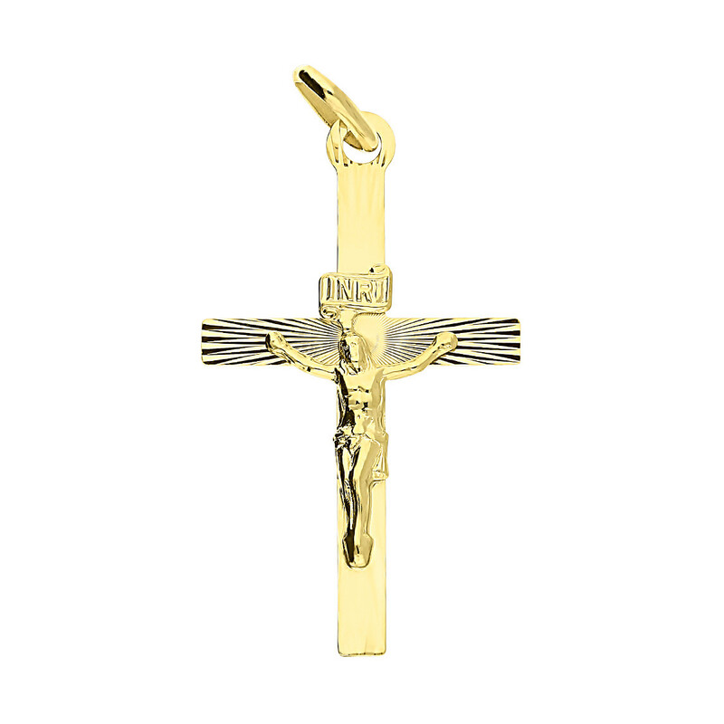 Krzyżyk złoty z wizerunkiem grawerowane kwadratowe ramiona CB C-527 próba 585