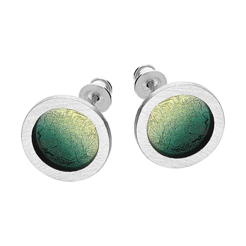 Komplet srebrne kolczyki i zawieszka satynowe zielono-złote kółko/sztyft EM20-5 próba 925