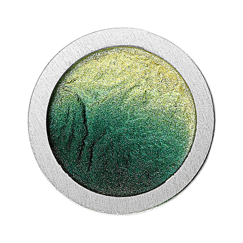 Komplet srebrne kolczyki i zawieszka satynowe zielono-złote kółko/sztyft EM20-5 próba 925