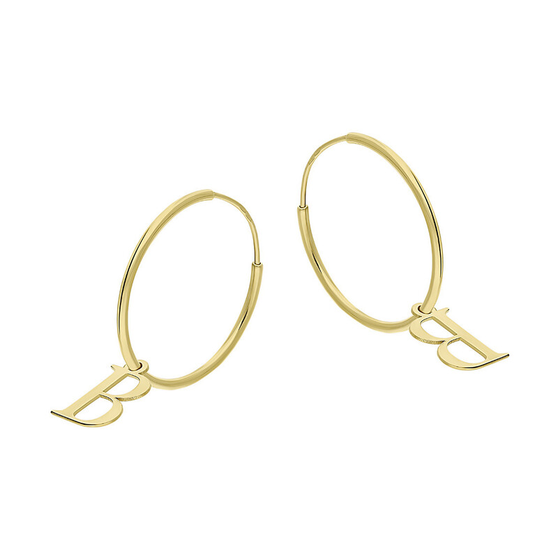 Kolczyki pozłacane kółka szarniry z literką B 22mm  A6 07180305-02 próba 925