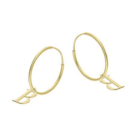 Kolczyki pozłacane kółka szarniry z literką B 22mm  A6 07180305-02 próba 925