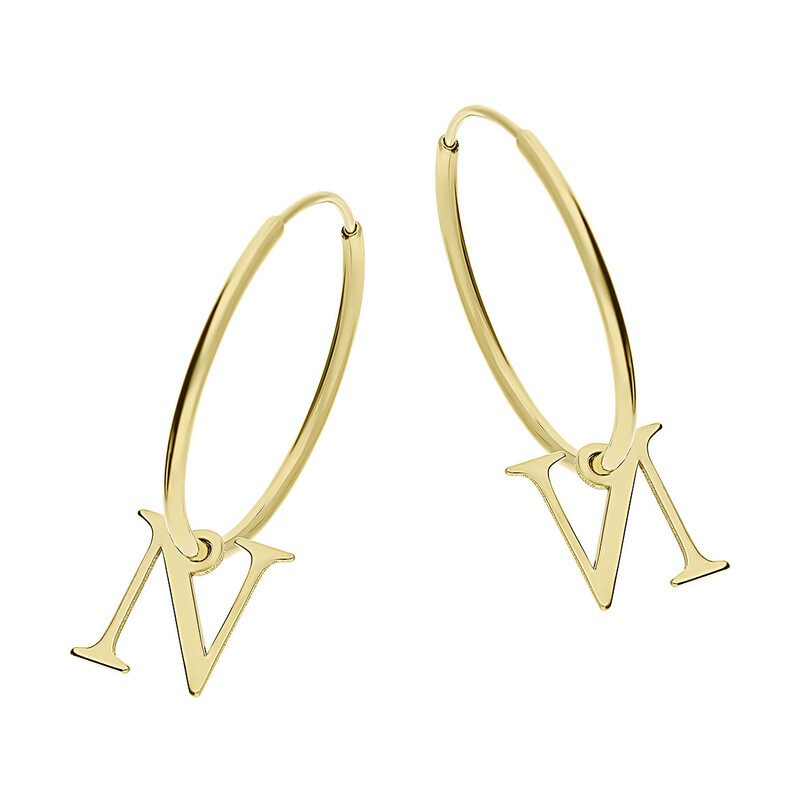 Kolczyki pozłacane kółka szarniry z literką N 22mm  A6 07180305-15 próba 925