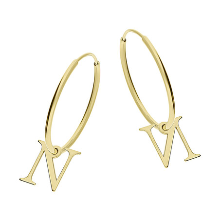 Kolczyki pozłacane kółka szarniry z literką N 22mm  A6 07180305-15 próba 925