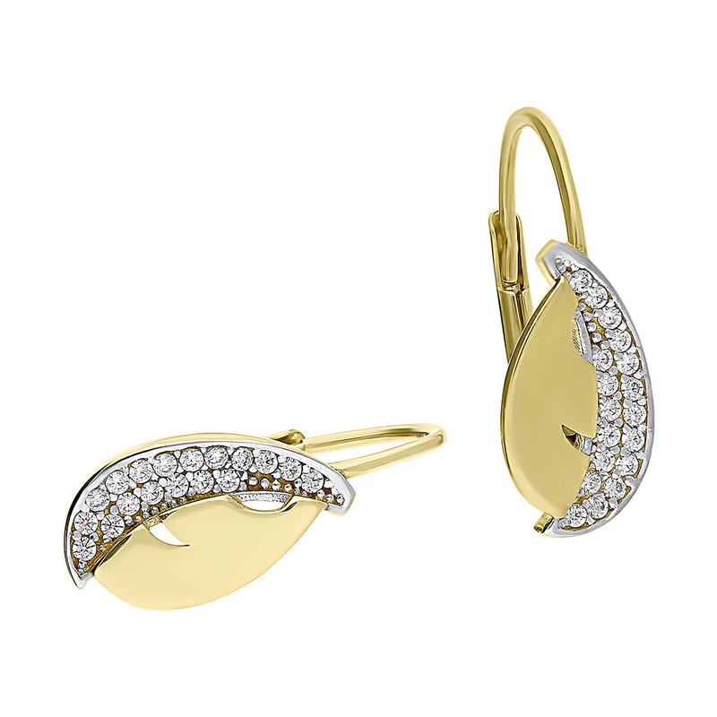 Kolczyki złote kropla pół gładka pół z cyrkoniami nr  MZ T5-E-0219-147-LB-CZ próba 375