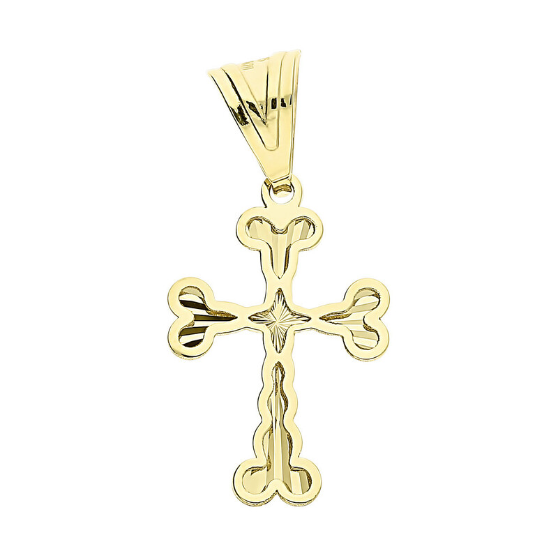 Krzyżyk złoty gładki z grawerem ramiona falbanki S3 MYP-39 próba 375