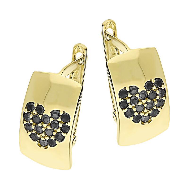 Kolczyki złote blaszki z sercem z czarnych cyrkonii/ang.zap. S3 RM-508 próba 585