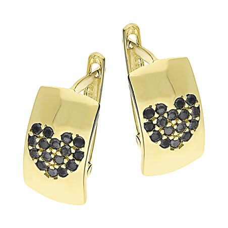 Kolczyki złote blaszki z sercem z czarnych cyrkonii/ang.zap. S3 RM-508 próba 585