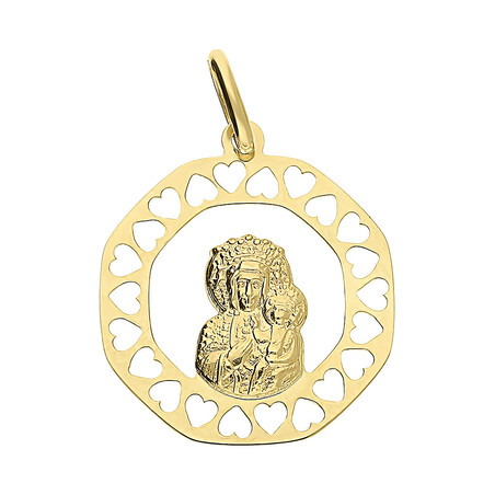 Medalik Częstochowska koło obłe z ażurowymi sercami KM663 próba 585