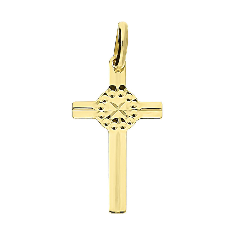 Krzyżyk złoty gładki z grawerowanym środkiem KM668 próba 585