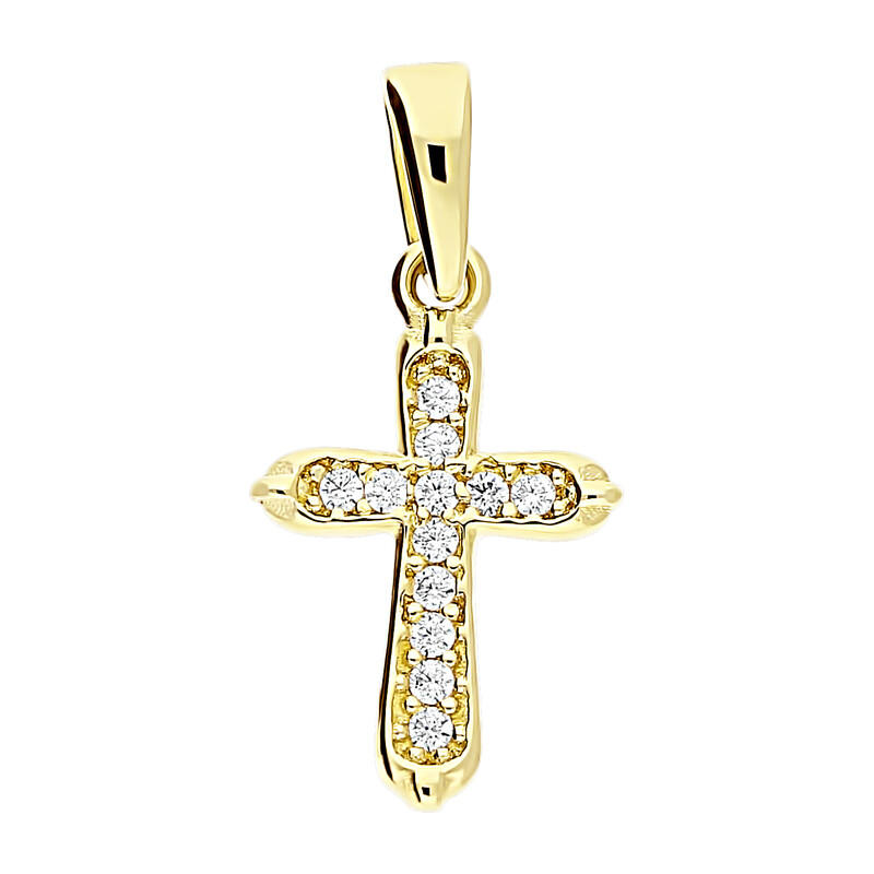 Krzyżyk złoty z cyrkoniami ramiona w szpic MZ T23-P-1332-YW-CZ próba 375