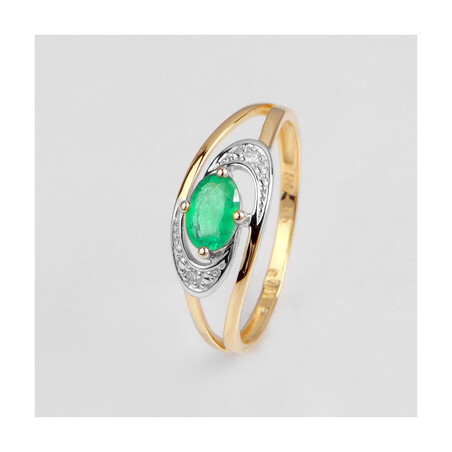 Pierścionek złoty szmaragd+bryl 0,010ct  nr BU 615122-345084 EM owal próba 375