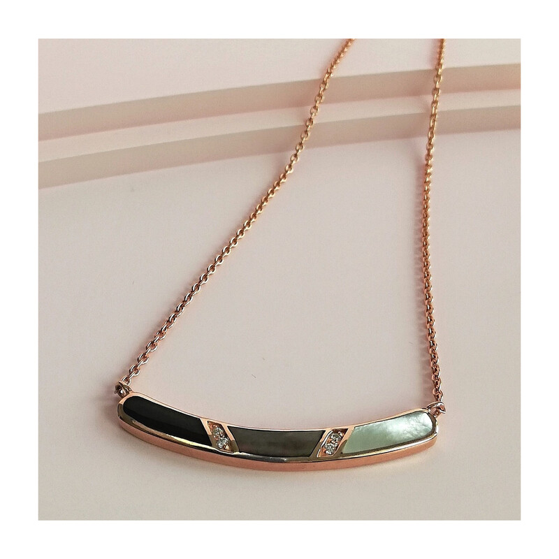 Naszyjnik półuk z masą perłową, emalią i cyrkoniami NJ22 6610025 próba 925