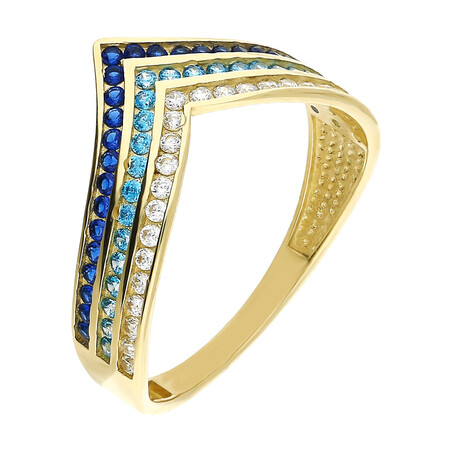 Pierścionek LINE 2r b+bł+sz w szpic MZ T5-R-309-CZ blue próba 585