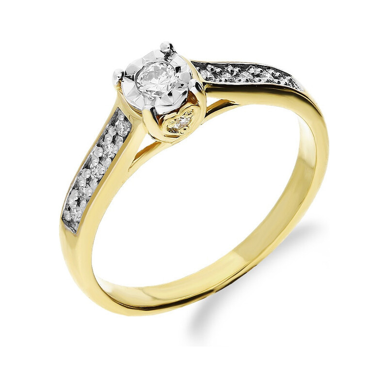 Złoty pierścionek zaręczynowy z diamentem typu SOLITER Magic bis DI t348-05 próba 585 Sezam - 1