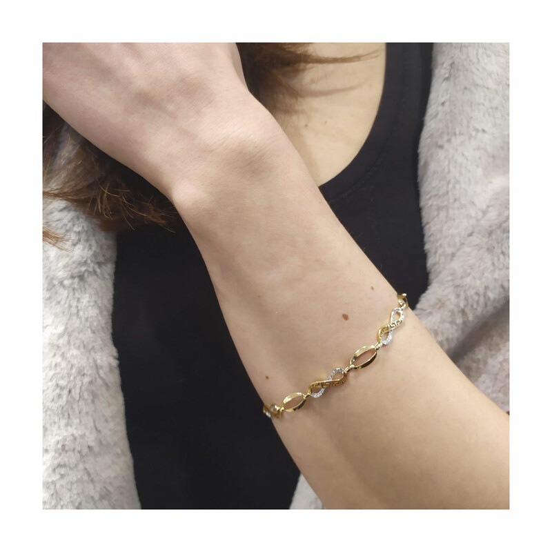 Bransoleta złota infinity z greką i cyrkoniami+owalne ramki S3 PB-45 próba 585