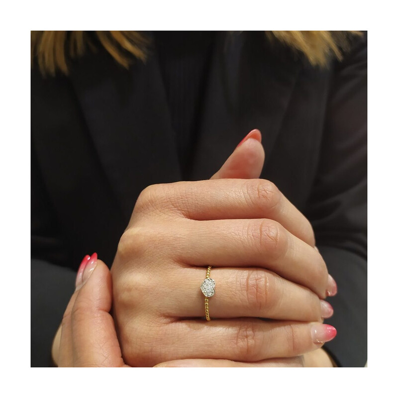 Złoty pierścionek zaręczynowy RINGS z sercem i diamentami S3 MP022 beads obrączka próba 585