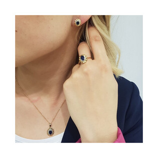 Kolczyki złote z szafirami i diamentami  KU 2310-2067 SAP próba 585