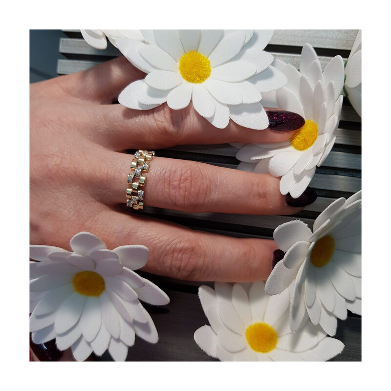 Pierścionek złoty szachownica ażur z cyrkoniami PY KDR0421 próba 375