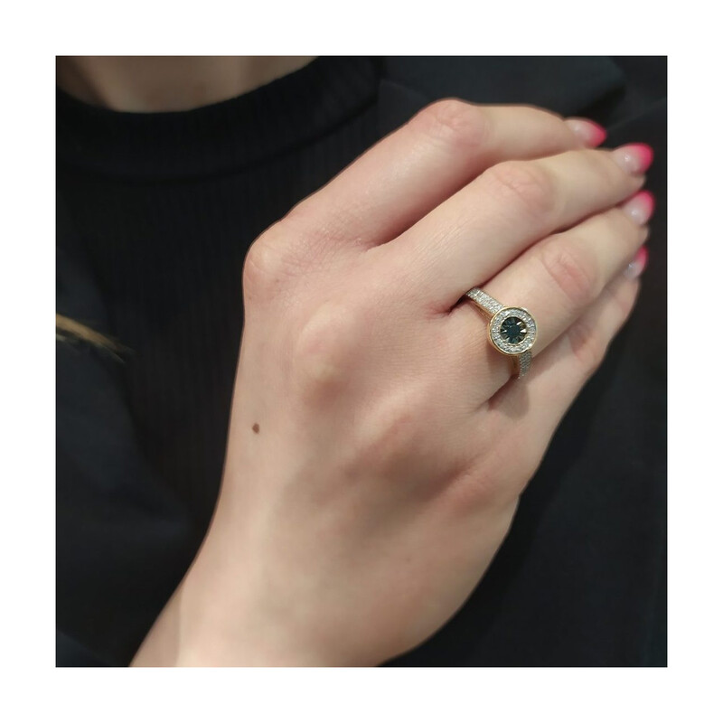 Pierścionek złoty zaręczynowy niebieskie diamenty RQ 392M BLUE DIAMONDpróba 585