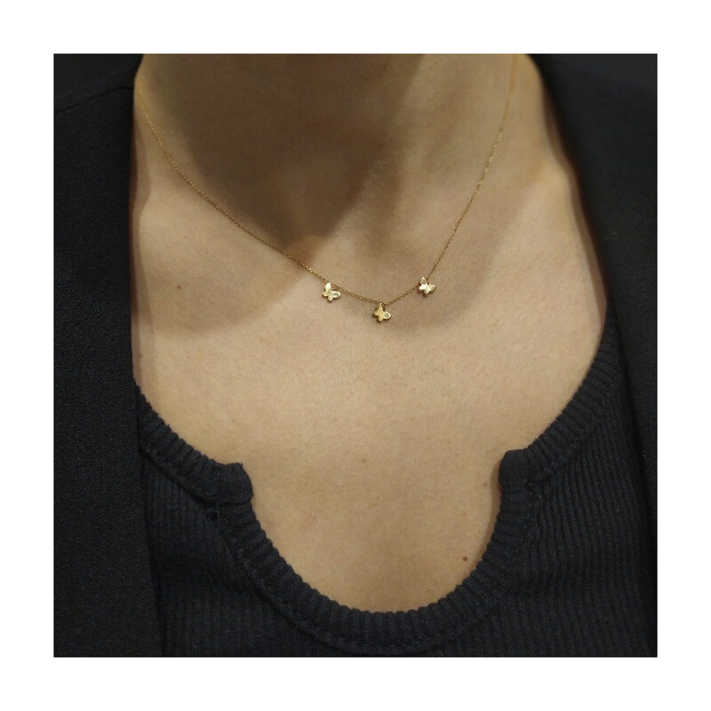 Naszyjnik 0,01ct motylki x3 AW 07096 Y próba 585 Sezam - 1