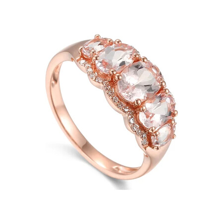 Pierścionek złoty z morganitem i brylantami AW 31188 R obrączkowy próba 585