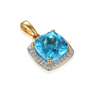 Zawieszka złota topaz blue z brylantami AW 58266 YW-TO kwadrat próba 585