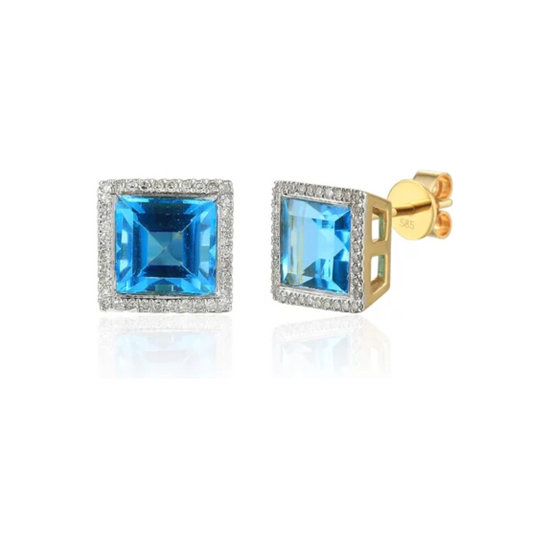 Kolczyki złoty topaz blue z brylantami/sztyft AW 58266 YW-TO kwadrat próba 585