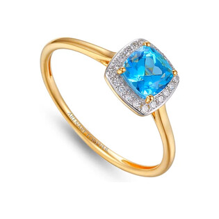 Pierścionek złoty topaz blue z brylantami AW 58266 YW-TO CUSHION próba 585