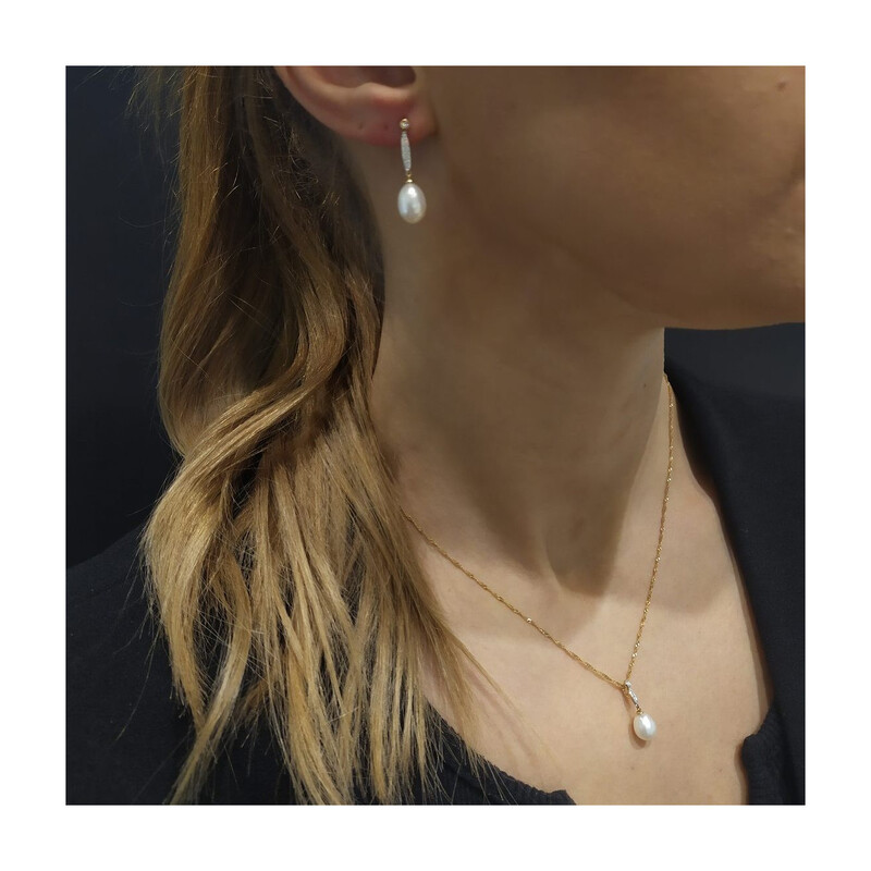 Kolczyki perła+bryl 0,08ct/ dł.sztyft AW 57583 Y Line próba 585