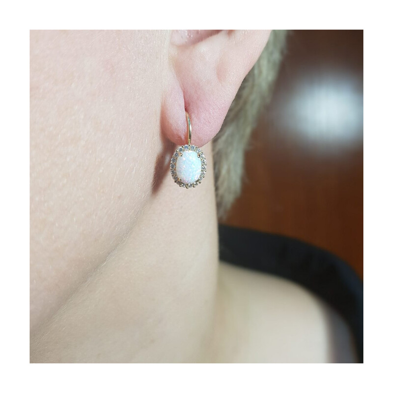 Kolczyki opal biały owal+cyrkonie-big.zam OS 96-3057 OPL próba 585 Sezam - 1