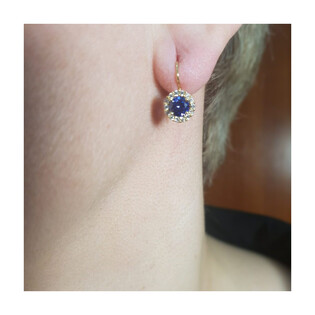 Kolczyki złote okrągła fioletowa cyrkonia i białe cyrkonie wokół/ang.zap. OS 96-3137 AME próba 585